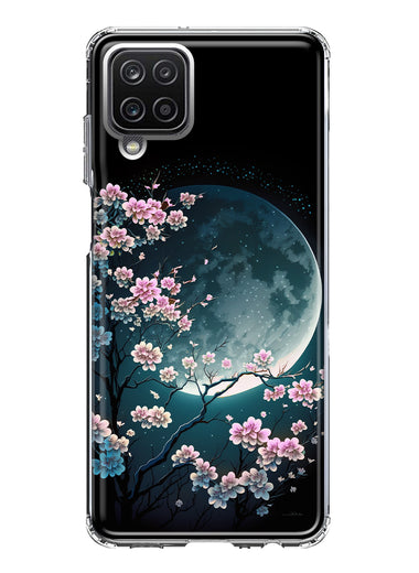 Samsung Galaxy A12 Kawaii Manga Pink Cherry Blossom Full Moon Hybrid Protective Phone Case Cover