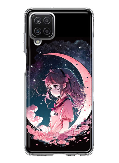 Samsung Galaxy A22 5G Kawaii Manga Pink Cherry Blossom Dreaming Moon Girl Hybrid Protective Phone Case Cover
