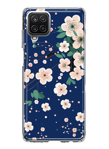 Samsung Galaxy A22 5G Kawaii Japanese Pink Cherry Blossom Navy Blue Hybrid Protective Phone Case Cover