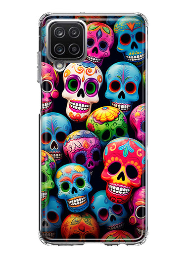 Samsung Galaxy A22 5G Halloween Spooky Colorful Day of the Dead Skulls Hybrid Protective Phone Case Cover