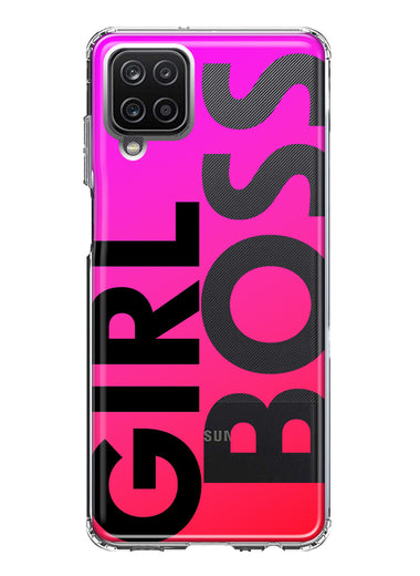 Samsung Galaxy A12 Pink Clear Funny Text Quote Girl Boss Hybrid Protective Phone Case Cover