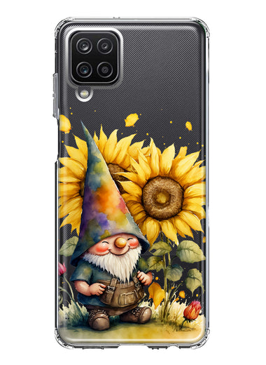 Samsung Galaxy A12 Cute Gnome Sunflowers Clear Hybrid Protective Phone Case Cover