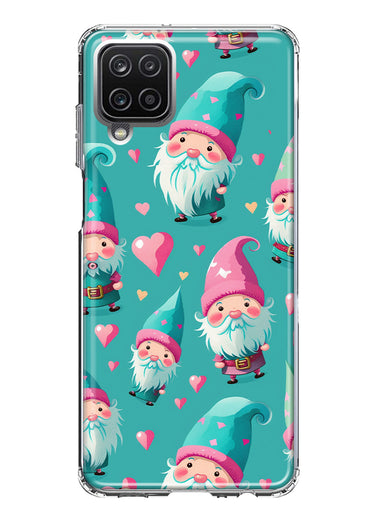 Samsung Galaxy A12 Turquoise Pink Hearts Gnomes Hybrid Protective Phone Case Cover