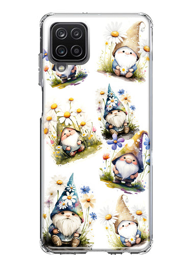 Samsung Galaxy A12 Cute White Blue Daisies Gnomes Hybrid Protective Phone Case Cover