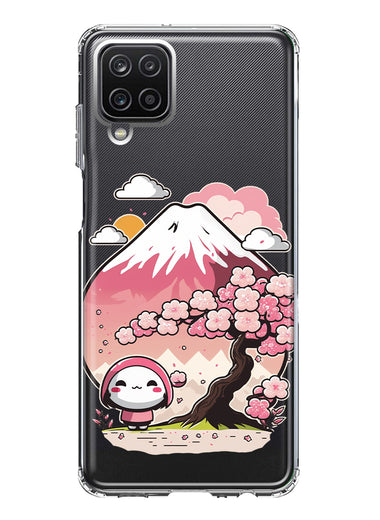 Samsung Galaxy A12 Kawaii Manga Pink Cherry Blossom Fuji Mountain Mochi Girl Hybrid Protective Phone Case Cover