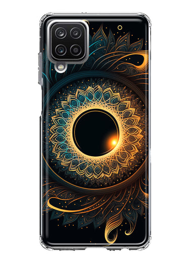 Samsung Galaxy A22 5G Mandala Geometry Abstract Eclipse Pattern Hybrid Protective Phone Case Cover