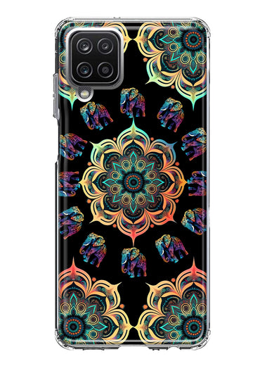 Samsung Galaxy A12 Mandala Geometry Abstract Elephant Pattern Hybrid Protective Phone Case Cover