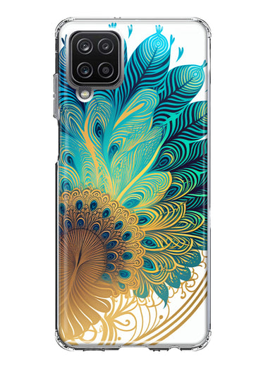 Samsung Galaxy A22 5G Mandala Geometry Abstract Peacock Feather Pattern Hybrid Protective Phone Case Cover