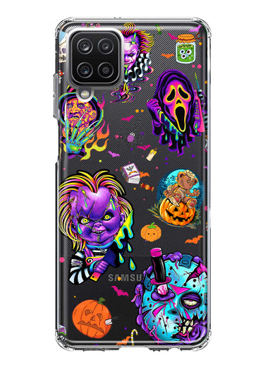 Samsung Galaxy A12 Cute Halloween Spooky Horror Scary Neon Characters Hybrid Protective Phone Case Cover