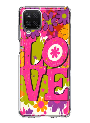 Samsung Galaxy A12 Pink Daisy Love Graffiti Painting Art Hybrid Protective Phone Case Cover