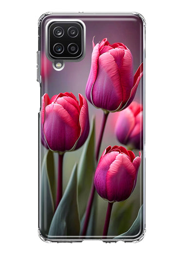 Samsung Galaxy A22 5G Pink Tulip Flowers Floral Hybrid Protective Phone Case Cover