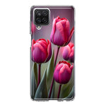 Samsung Galaxy A22 5G Pink Tulip Flowers Floral Hybrid Protective Phone Case Cover