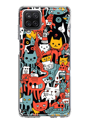 Samsung Galaxy A12 Psychedelic Cute Cats Friends Pop Art Hybrid Protective Phone Case Cover