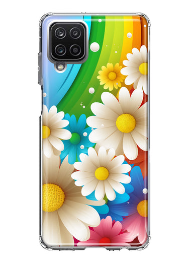 Samsung Galaxy A12 Colorful Rainbow Daisies Blue Pink White Green Double Layer Phone Case Cover