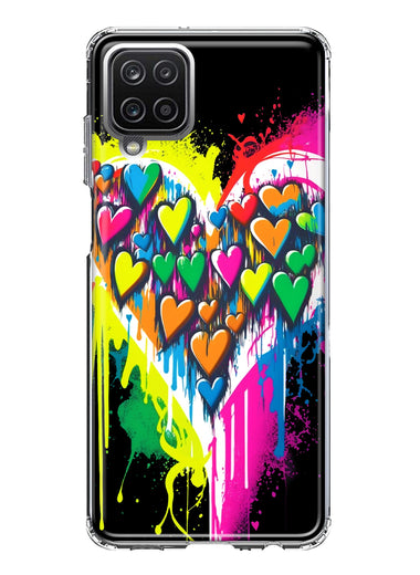 Samsung Galaxy A12 Colorful Rainbow Hearts Love Graffiti Painting Hybrid Protective Phone Case Cover