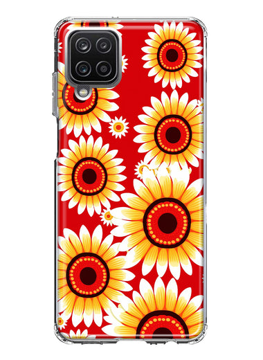 Samsung Galaxy A12 Yellow Sunflowers Polkadot on Red Double Layer Phone Case Cover