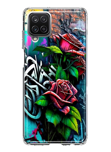 Samsung Galaxy A12 Red Roses Graffiti Painting Art Hybrid Protective Phone Case Cover