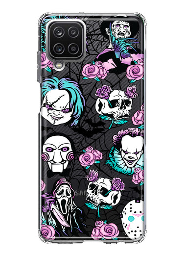 Samsung Galaxy A12 Roses Halloween Spooky Horror Characters Spider Web Hybrid Protective Phone Case Cover