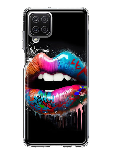 Samsung Galaxy A12 Colorful Lip Graffiti Painting Art Hybrid Protective Phone Case Cover