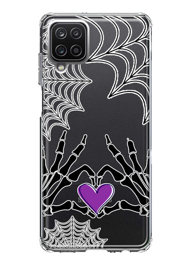 Samsung Galaxy A12 Halloween Skeleton Heart Hands Spooky Spider Web Hybrid Protective Phone Case Cover