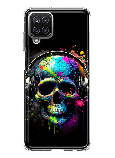 Samsung Galaxy A12 Fantasy Skull Headphone Colorful Pop Art Hybrid Protective Phone Case Cover