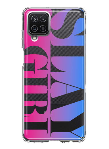 Samsung Galaxy A22 5G Pink Blue Clear Funny Text Quote Slay Girl Hybrid Protective Phone Case Cover