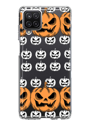 Samsung Galaxy A12 Halloween Spooky Horror Scary Jack O Lantern Pumpkins Hybrid Protective Phone Case Cover