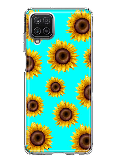 Samsung Galaxy A22 5G Yellow Sunflowers Polkadot on Turquoise Teal Double Layer Phone Case Cover