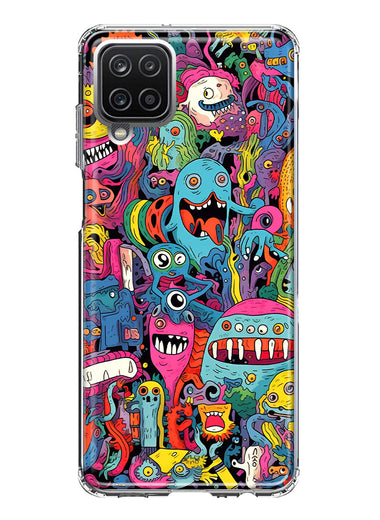 Samsung Galaxy A12 Psychedelic Trippy Happy Aliens Characters Hybrid Protective Phone Case Cover