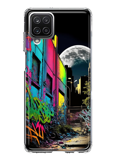 Samsung Galaxy A12 Urban City Full Moon Graffiti Painting Art Hybrid Protective Phone Case Cover