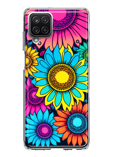 Samsung Galaxy A12 Vintage Colorful Abstract Sunflowers Floral Double Layer Phone Case Cover