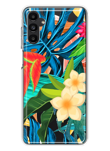 Samsung Galaxy A13 Blue Monstera Pothos Tropical Floral Summer Flowers Hybrid Protective Phone Case Cover
