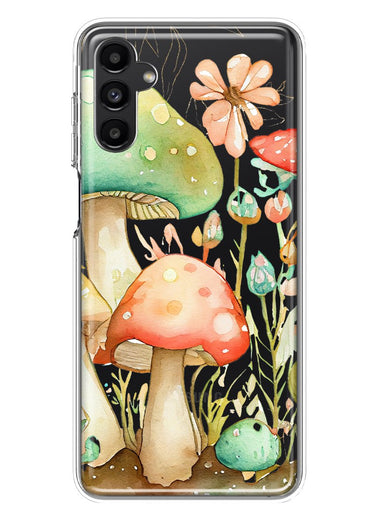 Samsung Galaxy A14 Fairytale Watercolor Mushrooms Pastel Spring Flowers Floral Hybrid Protective Phone Case Cover