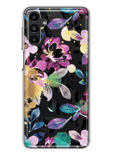 Samsung Galaxy A14 Zebra Stripes Tropical Flowers Purple Blue Summer Vibes Hybrid Protective Phone Case Cover