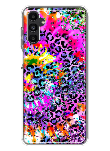 Samsung Galaxy A14 Vibrant Pink Purple Tie Dye Summer Leopard Swirl Rainbow Hybrid Protective Phone Case Cover