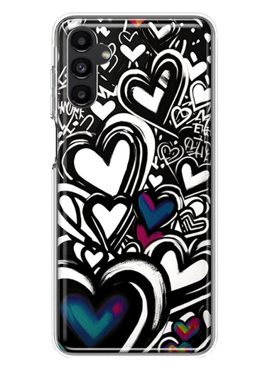 Samsung Galaxy A14 Black White Hearts Love Graffiti Hybrid Protective Phone Case Cover