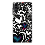 Samsung Galaxy A54 Black White Hearts Love Graffiti Hybrid Protective Phone Case Cover