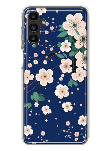Samsung Galaxy A13 Kawaii Japanese Pink Cherry Blossom Navy Blue Hybrid Protective Phone Case Cover