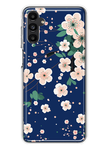 Samsung Galaxy A54 Kawaii Japanese Pink Cherry Blossom Navy Blue Hybrid Protective Phone Case Cover