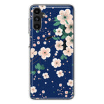 Samsung Galaxy A54 Kawaii Japanese Pink Cherry Blossom Navy Blue Hybrid Protective Phone Case Cover