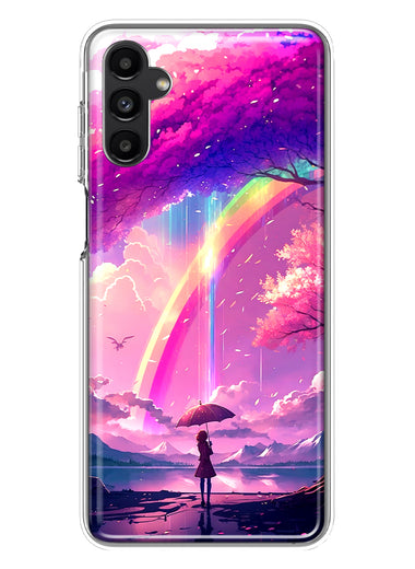 Samsung Galaxy A14 Kawaii Manga Pink Cherry Blossom Japanese Rainbow Girl Hybrid Protective Phone Case Cover