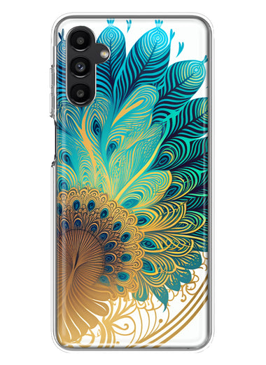 Samsung Galaxy A13 Mandala Geometry Abstract Peacock Feather Pattern Hybrid Protective Phone Case Cover