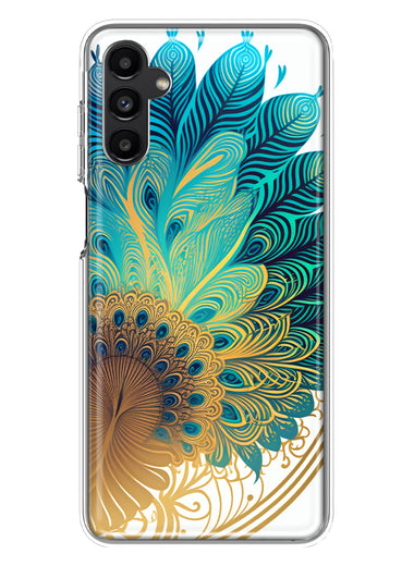 Samsung Galaxy A14 Mandala Geometry Abstract Peacock Feather Pattern Hybrid Protective Phone Case Cover