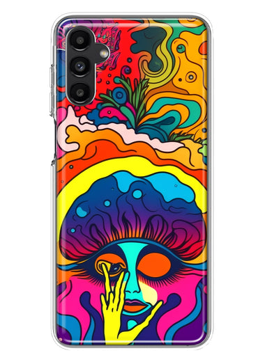 Samsung Galaxy A13 Neon Rainbow Psychedelic Trippy Hippie Big Brain Hybrid Protective Phone Case Cover