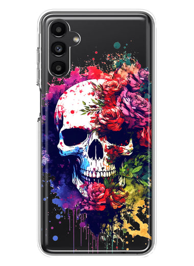 Samsung Galaxy A13 Fantasy Skull Red Purple Roses Hybrid Protective Phone Case Cover