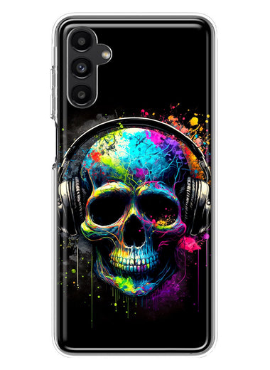Samsung Galaxy A13 Fantasy Skull Headphone Colorful Pop Art Hybrid Protective Phone Case Cover