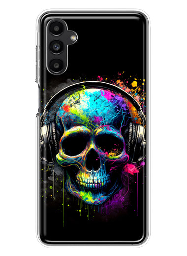 Samsung Galaxy A14 Fantasy Skull Headphone Colorful Pop Art Hybrid Protective Phone Case Cover