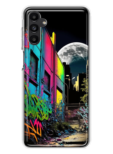 Samsung Galaxy A13 Urban City Full Moon Graffiti Painting Art Hybrid Protective Phone Case Cover