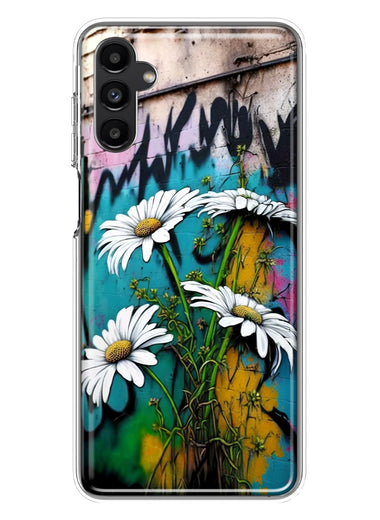 Samsung Galaxy A13 White Daisies Graffiti Wall Art Painting Hybrid Protective Phone Case Cover
