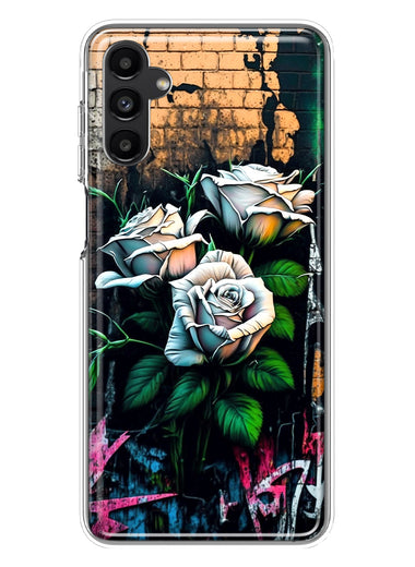 Samsung Galaxy A13 White Roses Graffiti Wall Art Painting Hybrid Protective Phone Case Cover